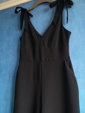 Warehouse Black Thick Ponte Jersey Stappy Pockets Wide Crop Leg Jumpsuit Size 12