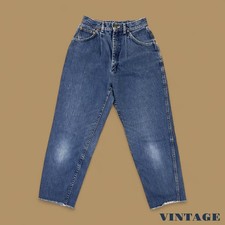 Vintage 90s Lee Tapered Leg Raw Hem Mom Jeans Dark Blue W27 L26