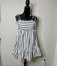 Women’s Sundress Grey Stripes Ruffle Flare Dress Size XS NWOT