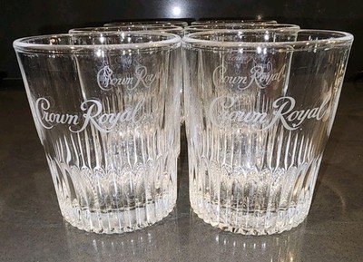 Crown Royal Whiskey Rocks Glass Short Tumbler Embossed Bottom 8oz Set Of 6
