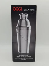 NEW OGGI Dial-A-Drink stainless steel recipe cocktail shaker 1LT/34oz. 15 Recipe