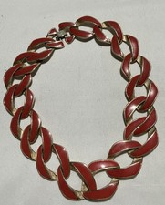 Vintage NAPIER Gold Tone-Red Enamel Chunky Chain Link Choker-Necklace