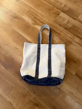 VTG 70s 80s LL Bean Boat Tote Canvas Bag Sawtooth Crinkle Tag Navy Handles
