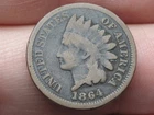 1864 Bronze Indian Head Cent Penny- No L, Rounded Bust, Good/VG Details