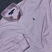 Ralph Lauren Shirt Mens XL Pink Check Long Sleeve Button Down Slim Fit