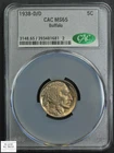 1938 D/D RPM Repunched Mintmark Buffalo Nickel 5C CACG MS 65 CAC