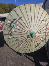 Vintage Handpainted Asian Parasol paper and Bamboo