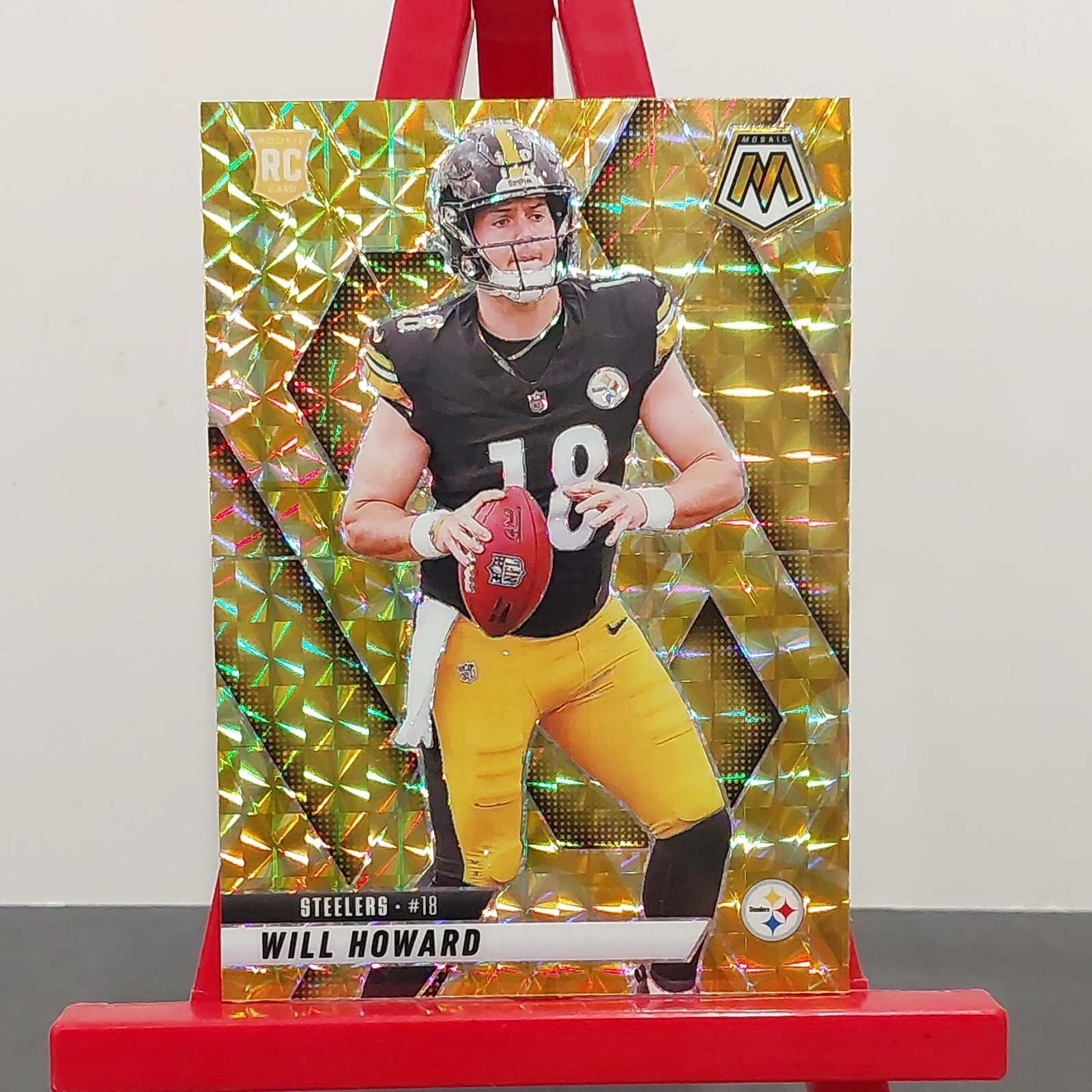2025 Panini Mosaic Will Howard #318 Steelers Rookie Reactive Yellow Prizm