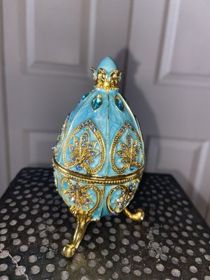 Sky-Blue Easter Egg Style Enameled Trinket Box, Unique Gift for Family New