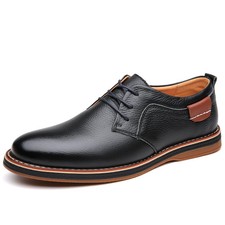 Men's Casual Leather Shoes Classic Fashion Business Lace-Up Round Toe Flat Shoes