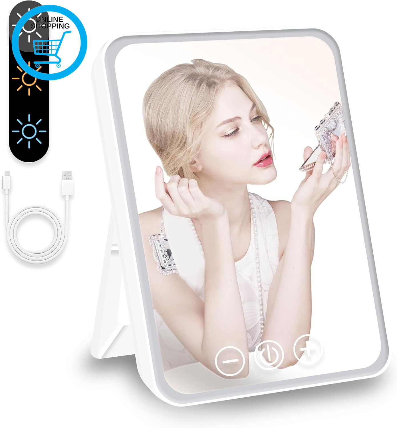 Vanity Mirror with Lights, Folding Tabletop Mirror Rechargeable Light up Makeup