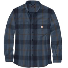 Carhartt Mens Relax Fit Flannel Long Sleeve Plaid Shirt Thundercloud Blue MEDIUM