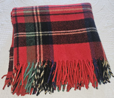 TROY ROBE Wool Red Tartan Plaid Lap Throw Stadium Blanket USA 53" x 57" Fringe