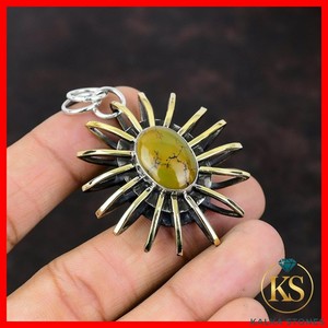 Authentic Natural Tibetan Turquoise 18K Gold Plated Silver Bezel Boho Cage Pendant Jewelry