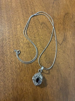 Vintage Sterling Silver 925 Poison Pill Box Locket Garnet Pendant w/Chain 23 