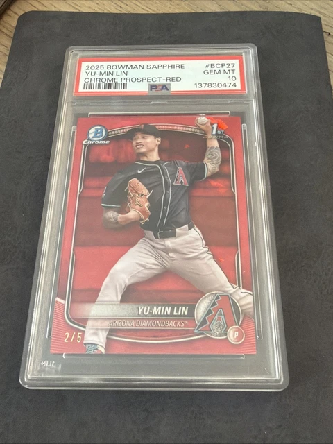 2025 Bowman Sapphire Chrome Prospects Yu-Min Lin BCP27 /5 1st PSA Gem MT 10 💎💎