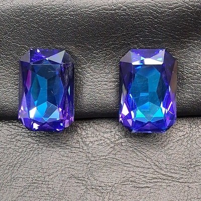 Vintage MISTAR BIBOUX Clip On Earrings Blue/Purple Crystal. 12-467