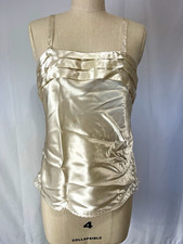 Vintage Satin Ruched Camisole Tank Top Spaghetti Straps cream elegant medium