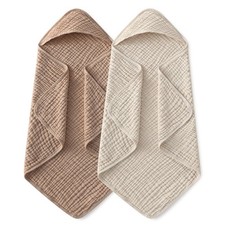 Hooded Baby Towels for Newborn 2 Pack 100 Muslin Organic Cotton Baby Bath To...