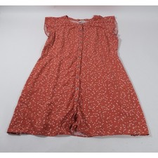 Loft Dress Women 16 Orange Leaf Print Button Front Ruffle Sleeve A-Line Mini