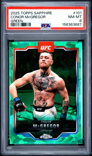 2025 Topps Chrome Sapphire UFC #101 Conor Mcgregor Green Refractor /75 PSA 8