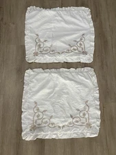 Set/2 Vintage Noble Excellence Fleurette Ivory Embroidered Euro Pillow Shams-26"