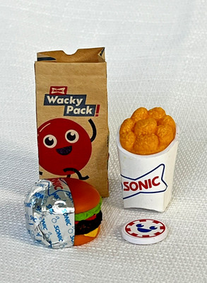 Lot of 4 Zuru Mini Brands Foodie, Sonic - Cheeseburger, Tater Tots, Bag & Token