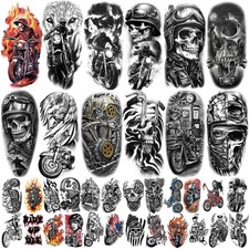 77 Sheets Motorcycle Temporary Tattoo for Women Men, 17 Sheets Half Arm Large...