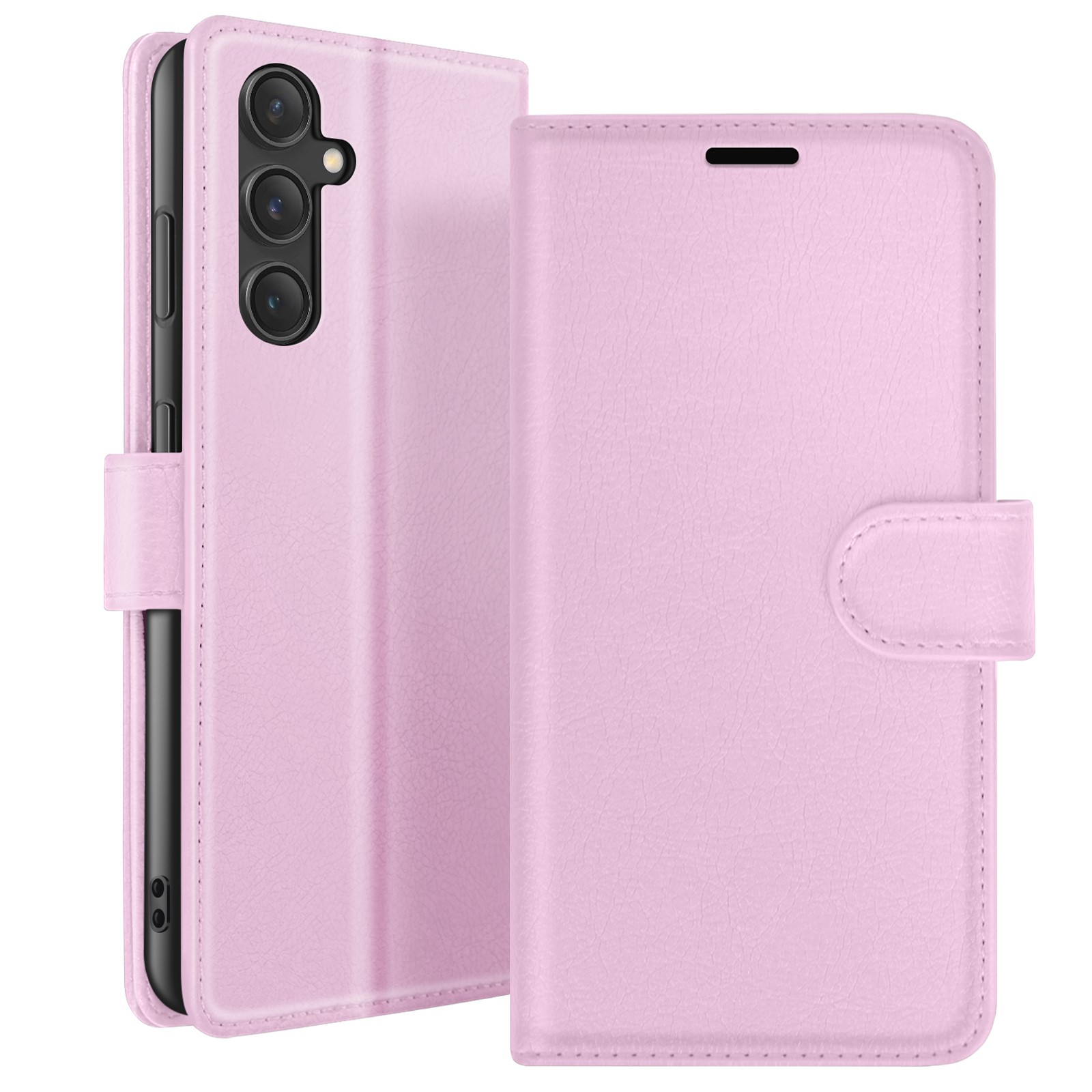 Housse rose Galaxy S23 FE idéale en voyage pour ranger vos cartes et regarder vos séries