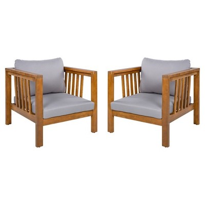 2 Pieces Acacia Wood Outdoor Patio Chair Set With Cushions For Gardens Balcony