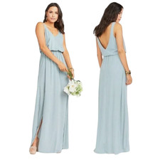Show Me Your Mumu Kendall Soft V-Back A-Line Gown - Silver Sage Crisp NWT Small