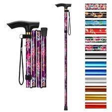 Folding Cane 5-Level Adjustable Height Walking Stick Purple Floral Design
