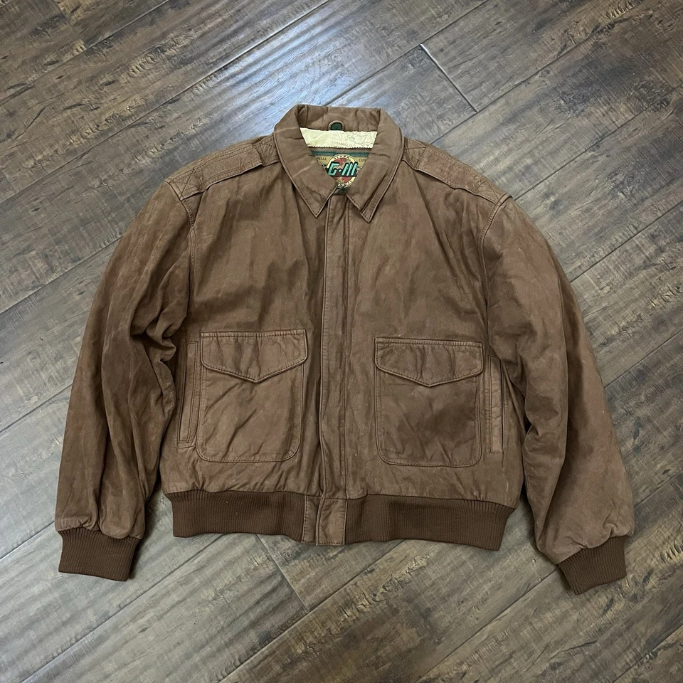 Vintage Global Identity G-III Jacket Mens XL Leather Bomber Flight Brown Map - Image 2 of 4