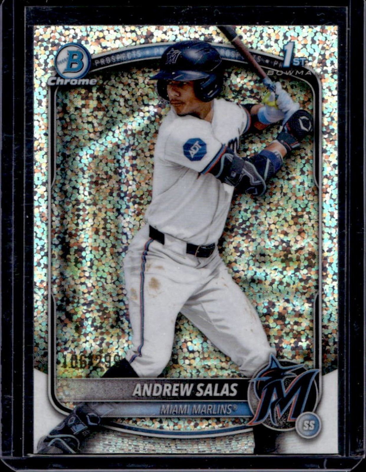 2025 Bowman Chrome Andrew Salas Speckle Refractor 1st Prospect #/299 Marlins