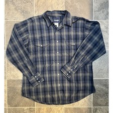 Wrangler Mens XL Blue Plaid Pearl Snap Western Shirt Cowboy Rodeo Long Sleeve