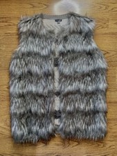 Hannah Nordic Fair Isle Grey Faux Fur Vest With Gray Sweater Back Size Medium