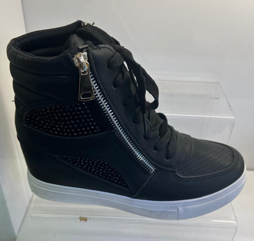 Women Ladies Sneakers High Top Wedge Lace up heel Trainers Pumps platform Shoes - Picture 3 of 7