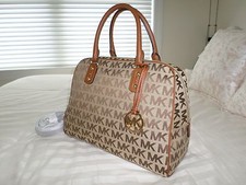 NWT Michael Kors MK Signature Large Satchel Bag MK Sig Jacquard Bg/Eb/Luggage 