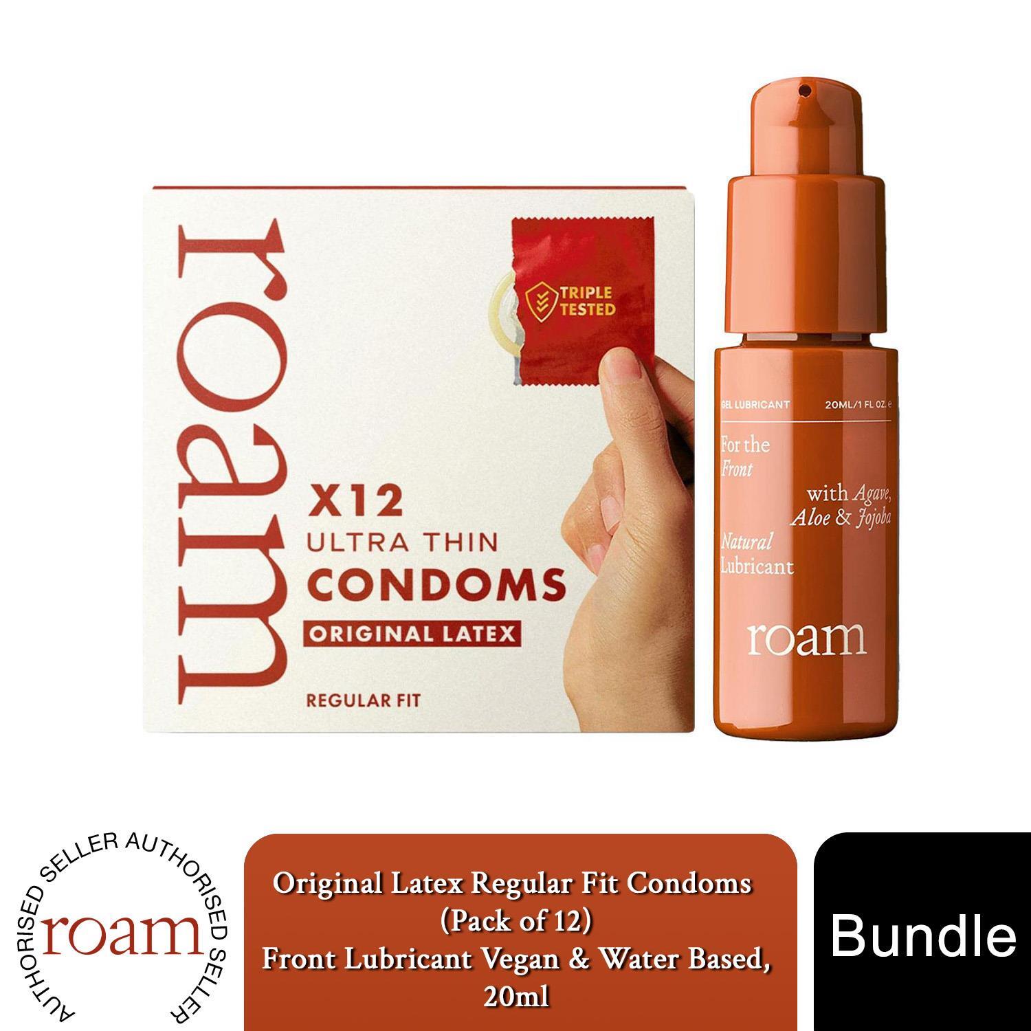 Roam Original Latex Regular Fit Condom Pack of 12 with Front Lubricant, 20ml