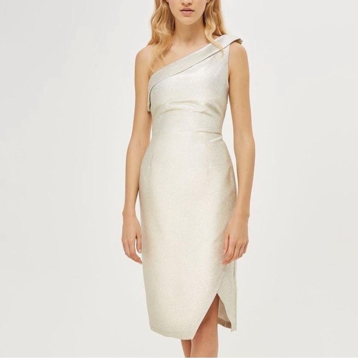 Topshop Tinsel gold one shoulder sparkle glitter dress 6 | eBay