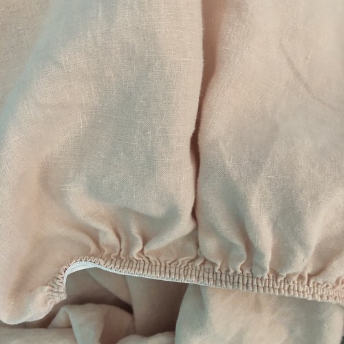 Eileen Fisher Garnet Hill 100% Linen Sheets King Raw Edge Flat Fitted Peach Pink - Picture 9 of 9