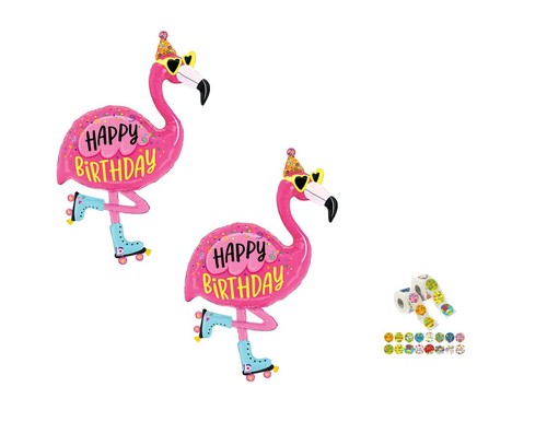 Set Of 2 Flamingo Roller Skating 42'' Balloons Birthday Party Decorations - 第 1/1 張圖片