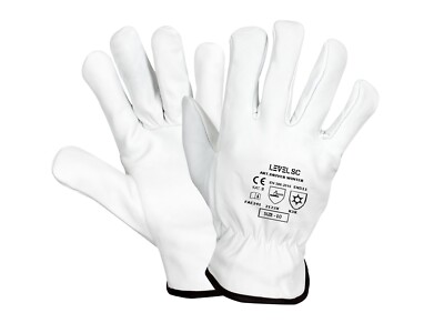 White Lorry Driver Leather Fleece Insulated Gloves Heavy Duty - Main Image