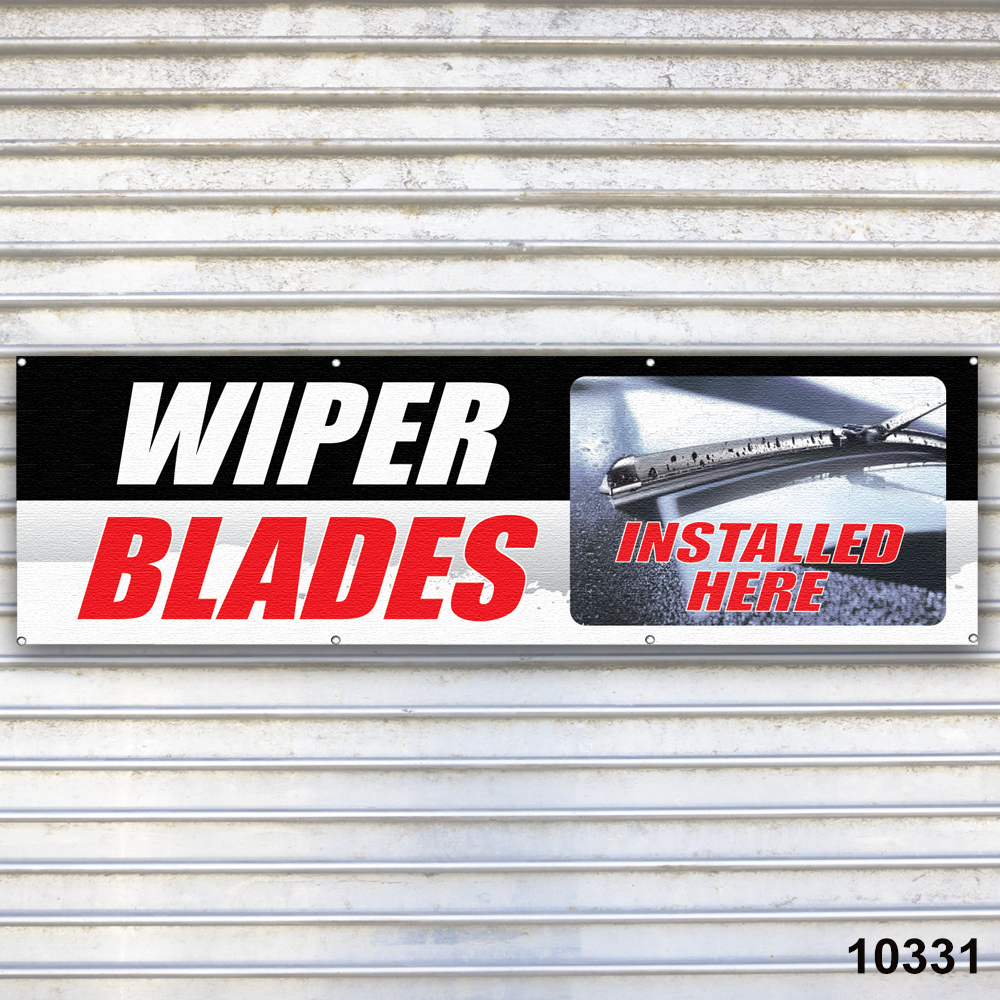 Wiper Blades Installed Banner Sign Auto Repair Tire Dealer Service Bay Garage
