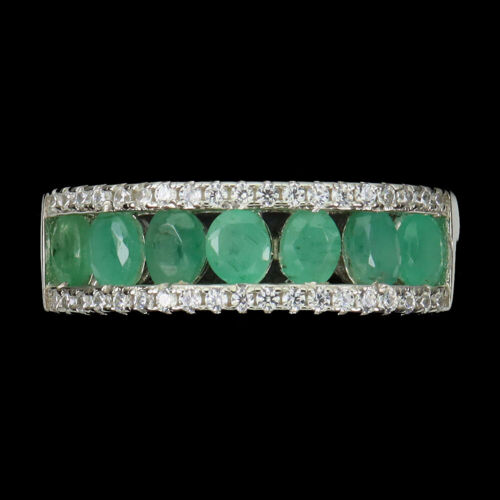 Nieogrzewany owalny zielony szmaragd 4x2mm symulowany pierścionek ze srebra próby 925 7,5 - Zdjęcie 1 z 9