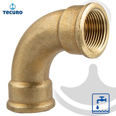 tecuro Bogen 90° lang, beidseitig Innengewinde Rp zylindrisch, Messing blank
