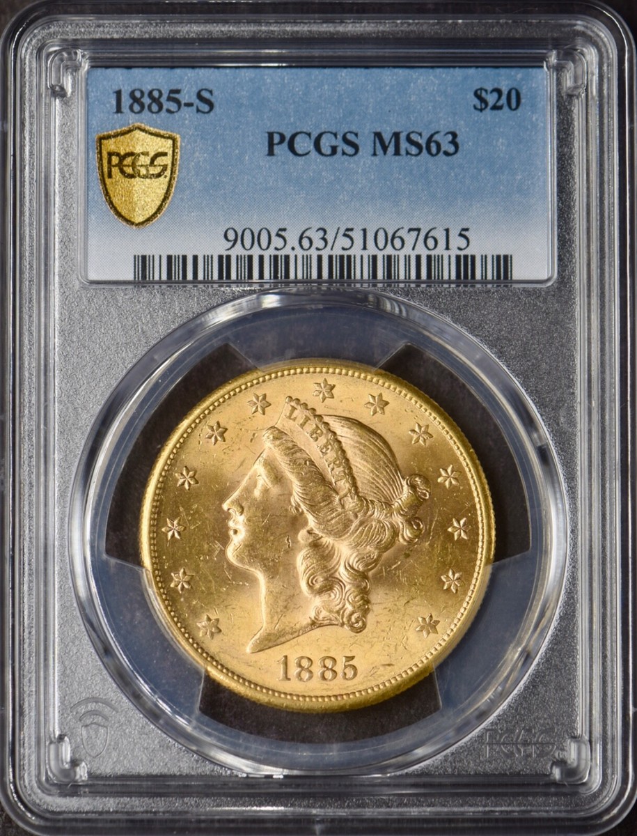 1885-S $20 Gold Liberty Head Double Eagle - PCGS MS63 Gold Shield