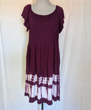 LANE BRYANT SUN  Shirred Tie-Dye Burgundy knit Swing Dress Dress, Size 18/20