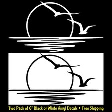 Sunset Water Birds Two Pack 6" Vinyl Decals Car Window Tablet- Color Options