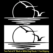 Sunset Water Birds Two Pack 6" Vinyl Decals Car Window Tablet- Color Options